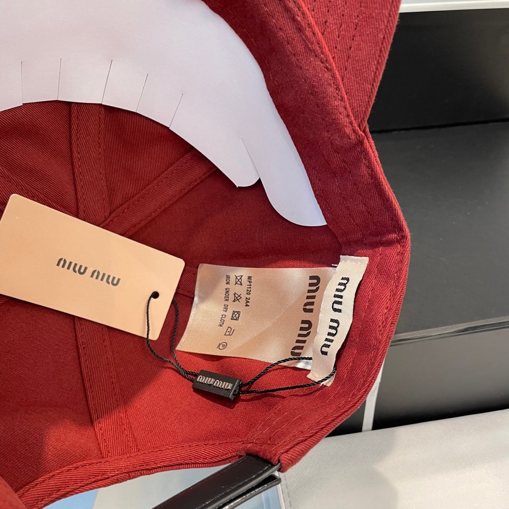 MIU MIU MM BASEBALL CAP IN RED FABRIC BRAND EMBROIDERY