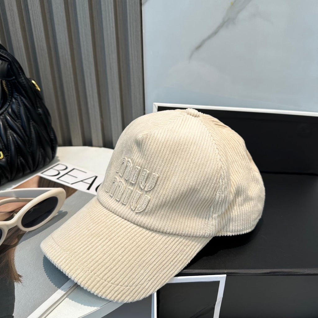 MIU MIU MM BASEBALL CAP IN CREAM WHITE VELVET