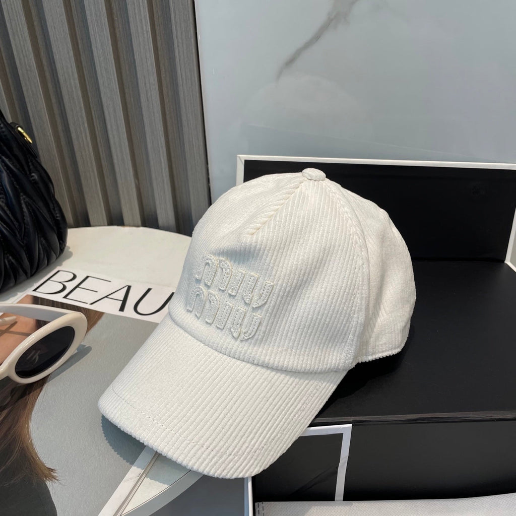 MIU MIU MM BASEBALL CAP IN WHITE VELVET