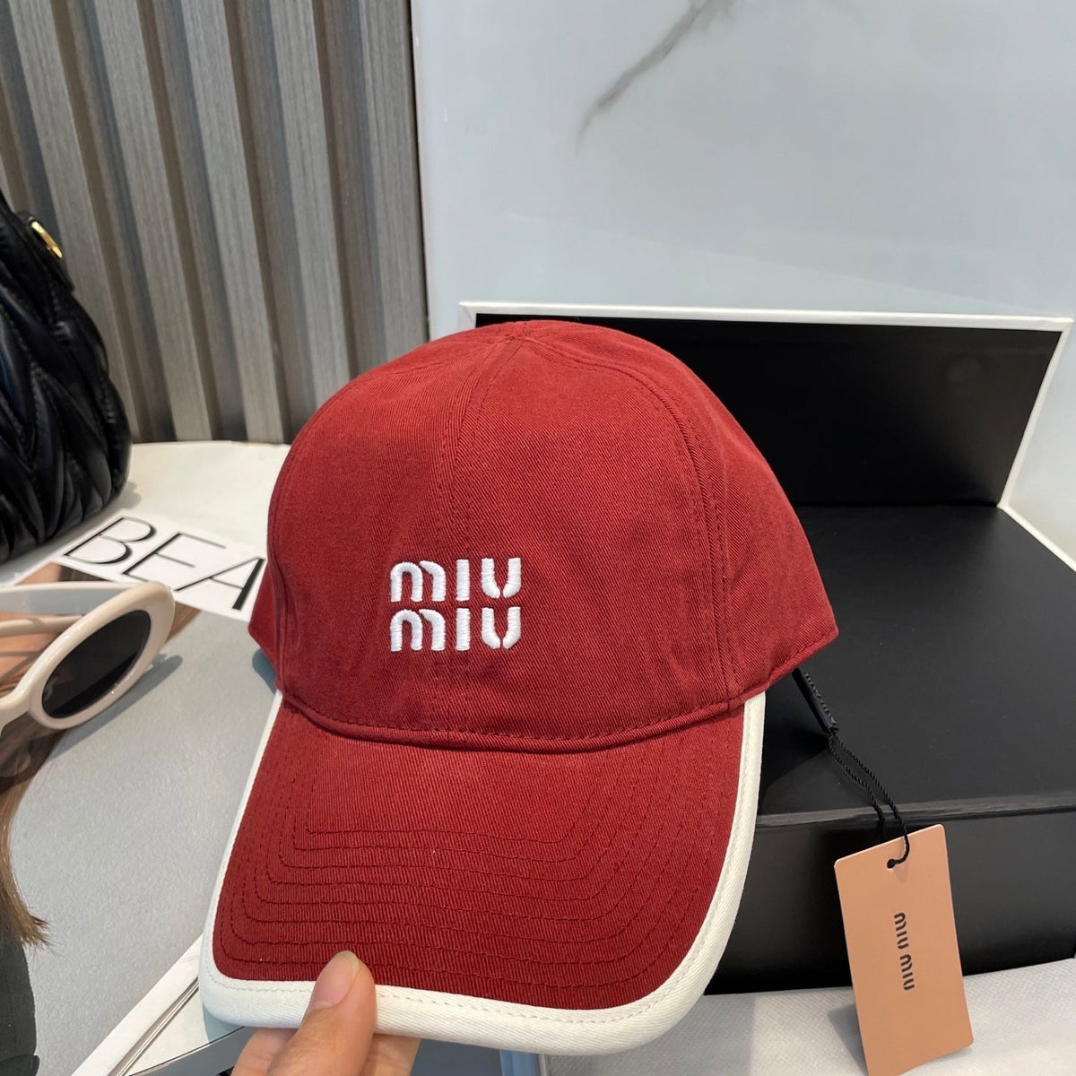 MIU MIU MM BASEBALL CAP IN RED FABRIC STYLE 9