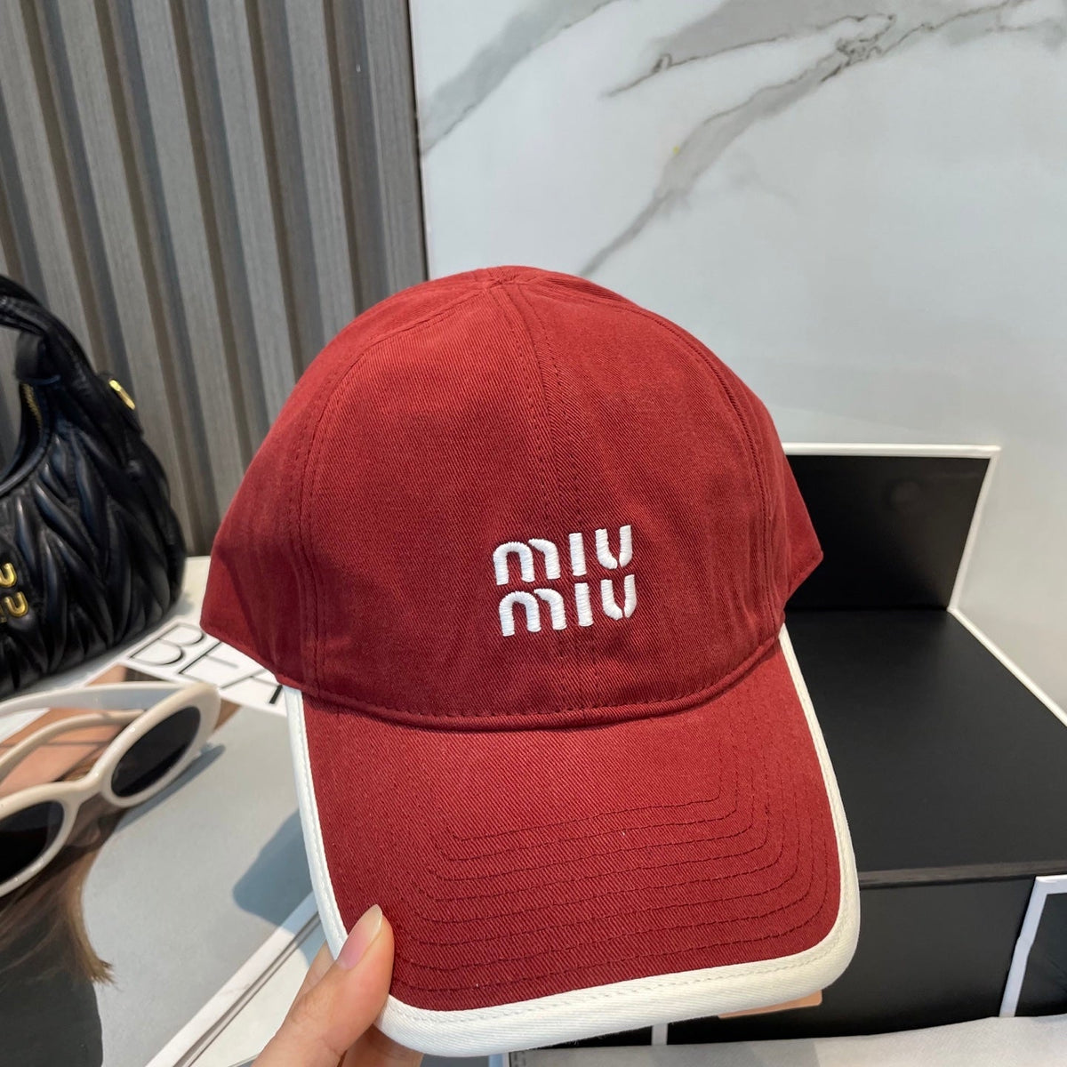 MIU MIU MM BASEBALL CAP IN RED FABRIC STYLE 9