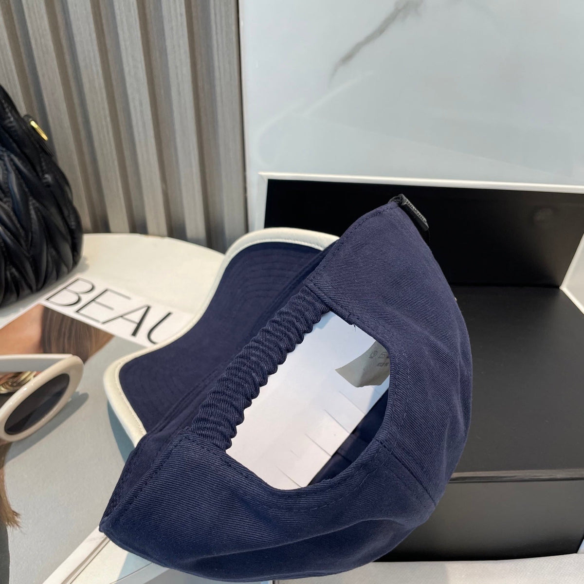 MIU MIU MM BASEBALL CAP IN NAVY BLUE FABRIC STYLE 7