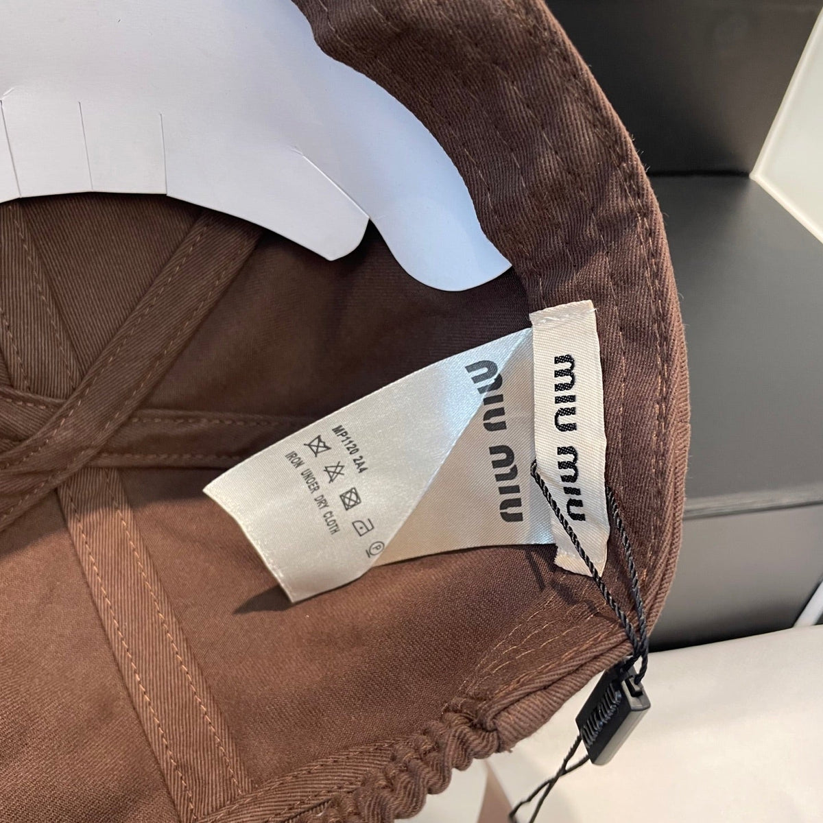 MIU MIU MM BASEBALL CAP IN BROWN FABRIC STYLE 6