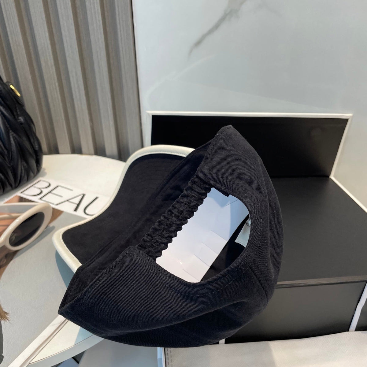 MIU MIU MM BASEBALL CAP IN BLACK AND WHITE FABRIC STYLE 2