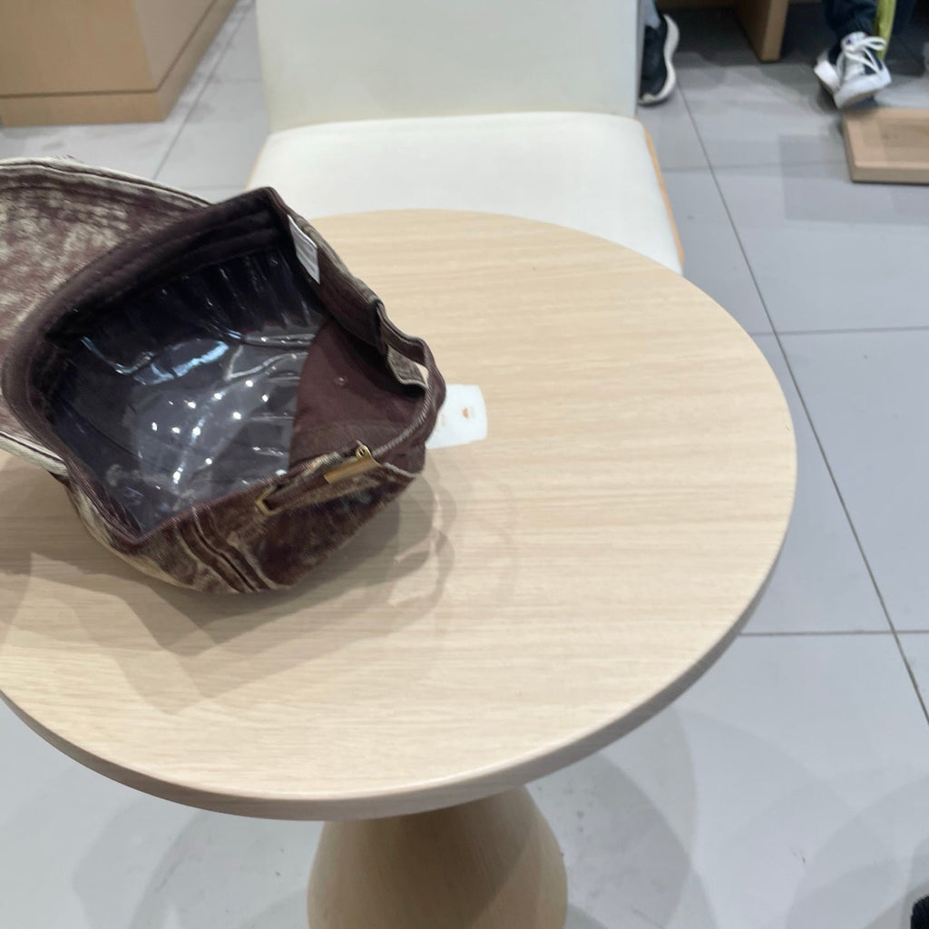 MIU MIU MM DISTRESSED FABRIC BASEBALL CAP IN BROWN WITH EMBROIDERED LOGO