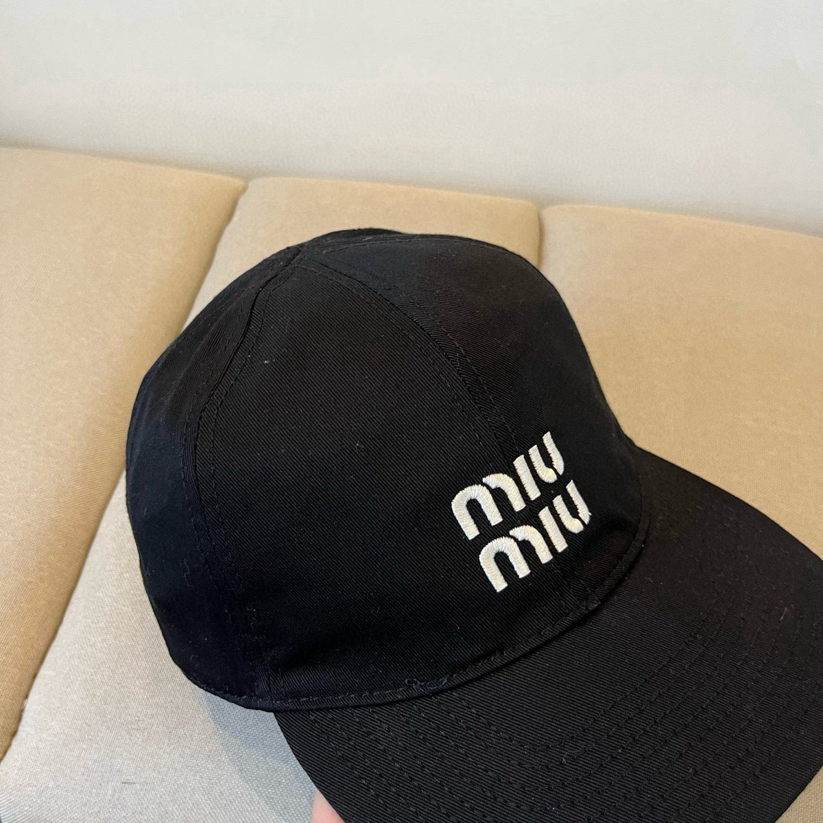 MIU MIU MM BASEBALL CAP IN BLACK KHAKI FABRIC STYLE 7
