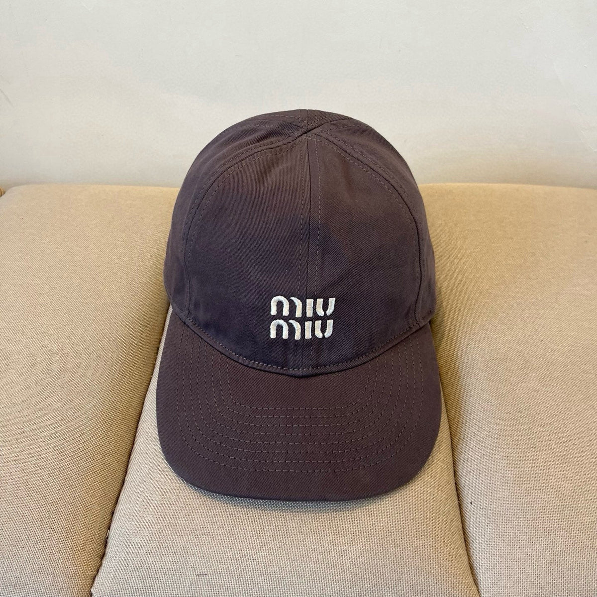 MIU MIU MM BASEBALL CAP IN DARK GREY KHAKI FABRIC STYLE 4