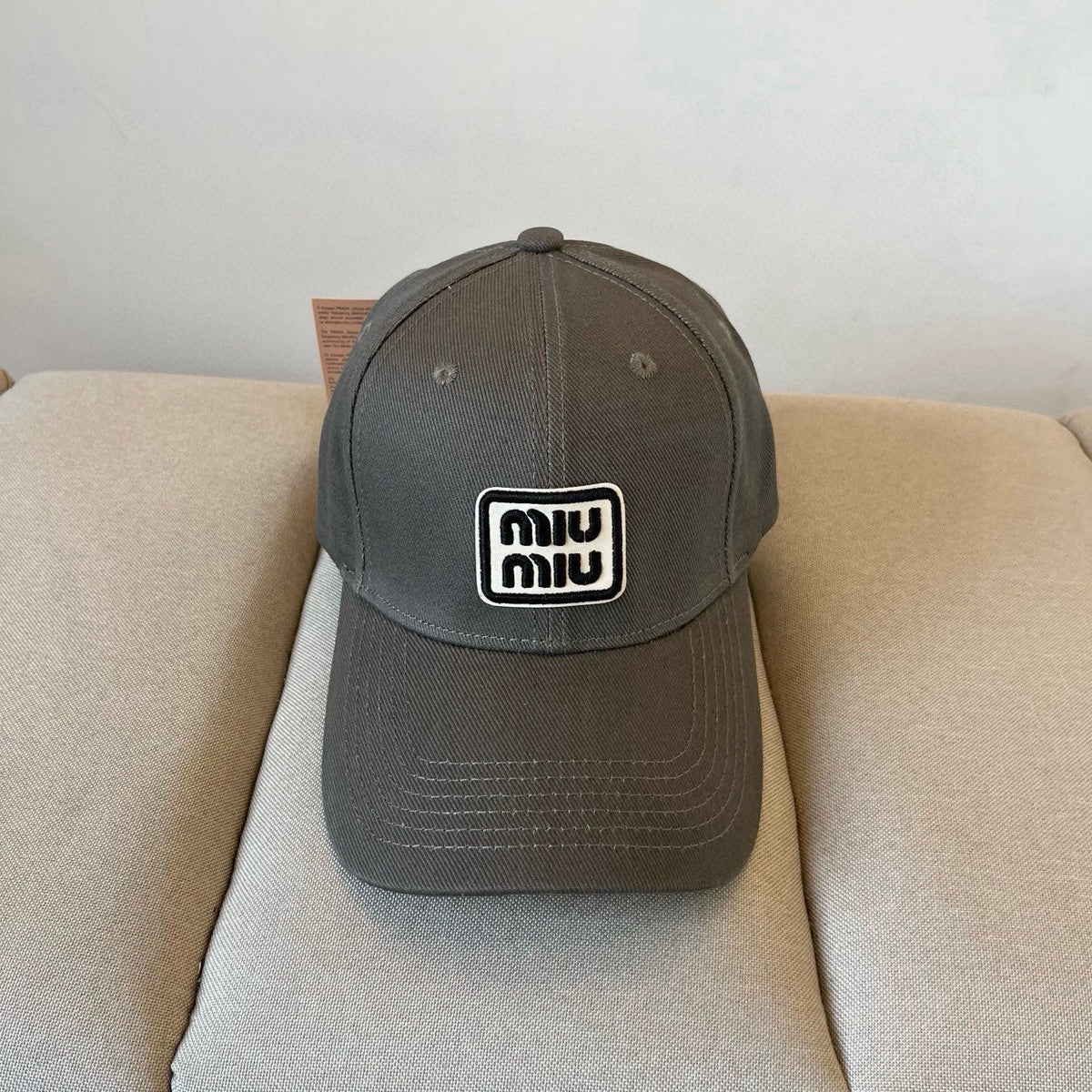 MIU MIU MM BASEBALL CAP IN DARK GREY KHAKI FABRIC STYLE 1